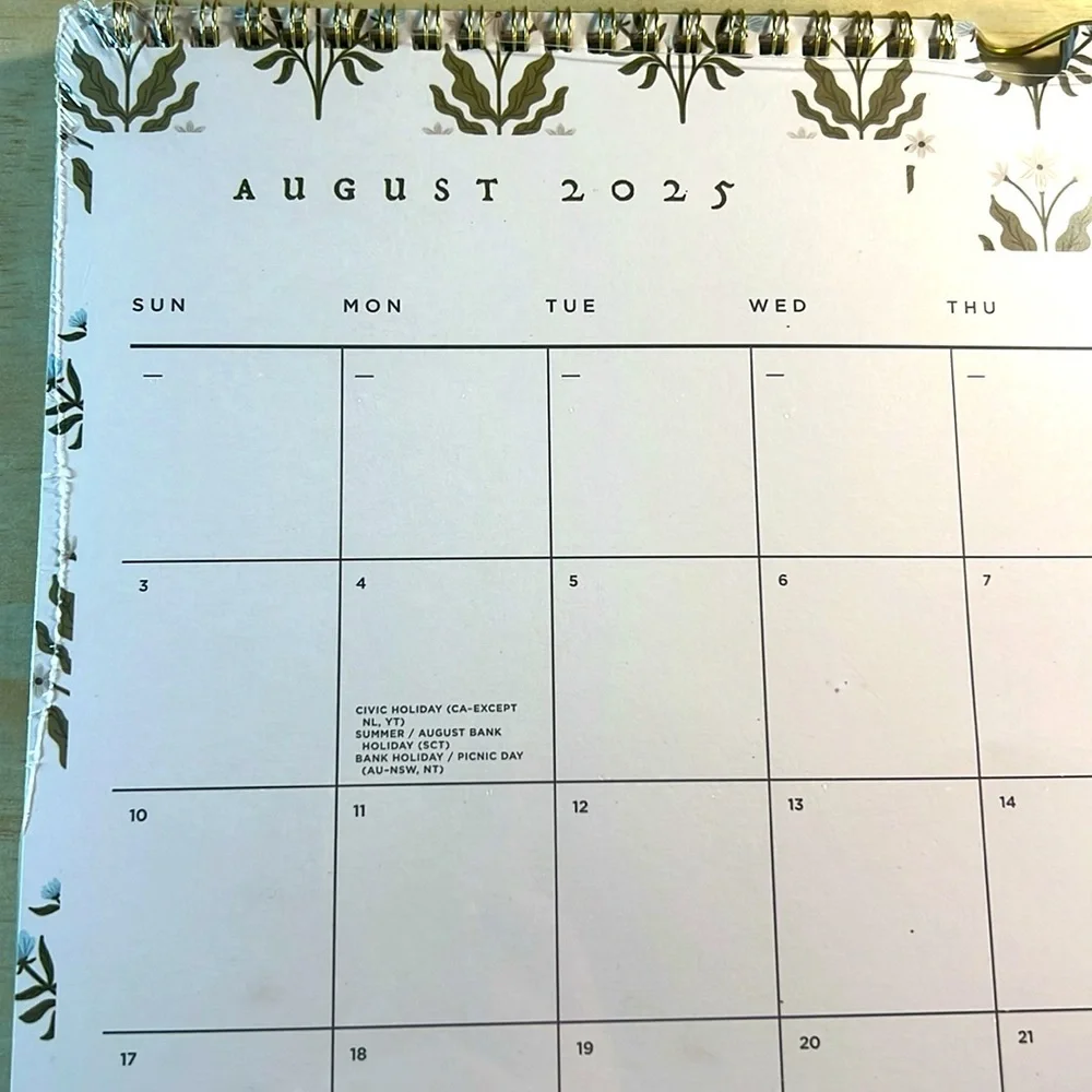 NWT Fringe Studio Elegant Gold and Cream Wall Calendar 17 Months